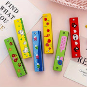 12 Styles Cartoon Harmonica for Kids and Beginners Double Row 16 Holes Wooden with Case