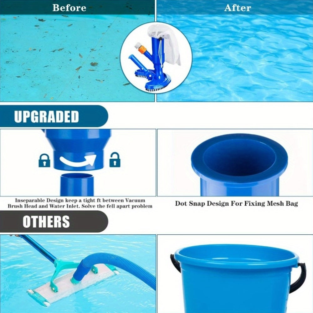 ABS Plastic Pool Vacuum Cleaner Handheld Above Ground Pool Sweeper Leaf Picker Brush Hose Connector