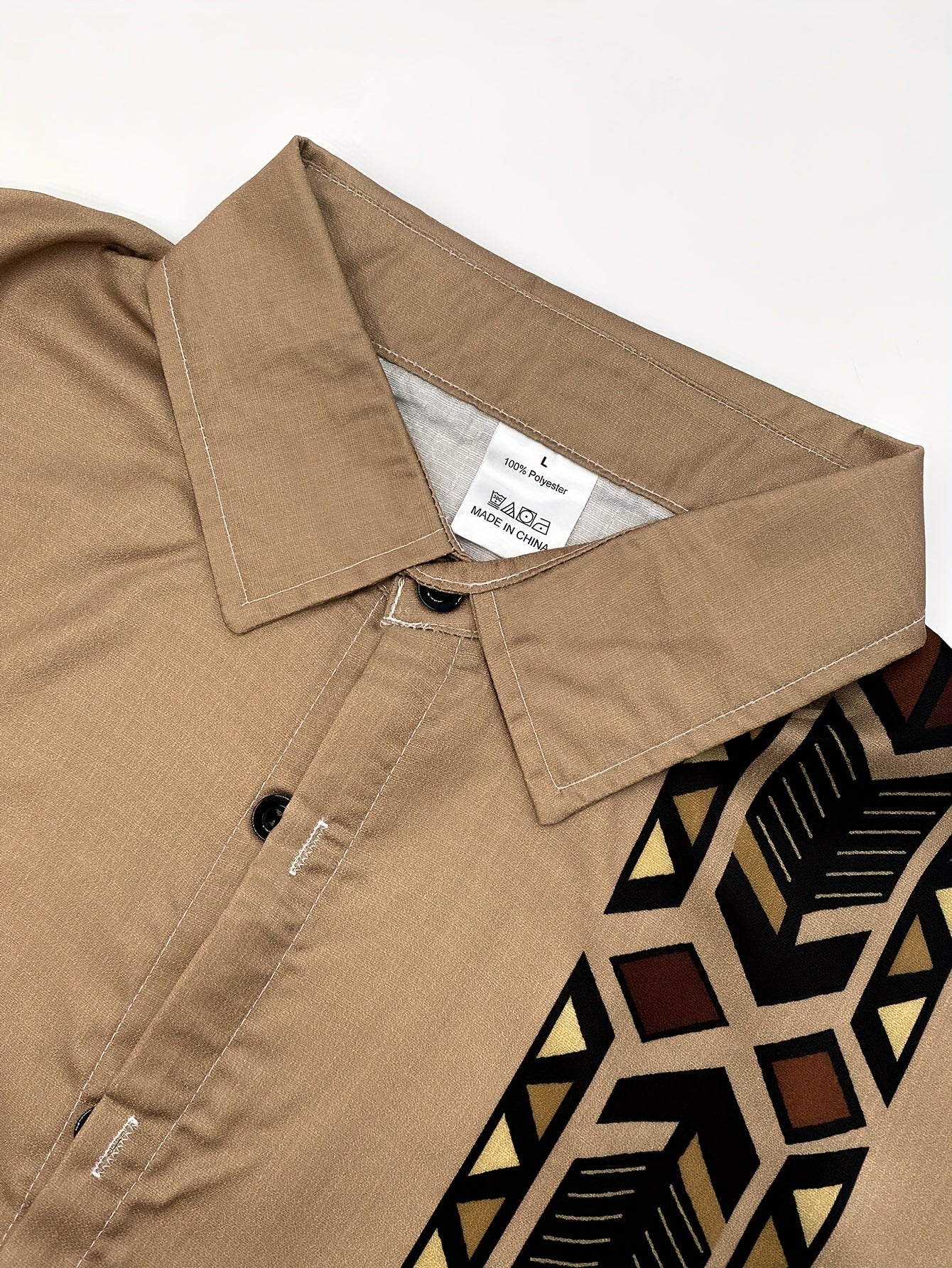 Men's Khaki Casual Shirt with Tribal 3D Print Short Sleeves Geometric Pattern Polyester