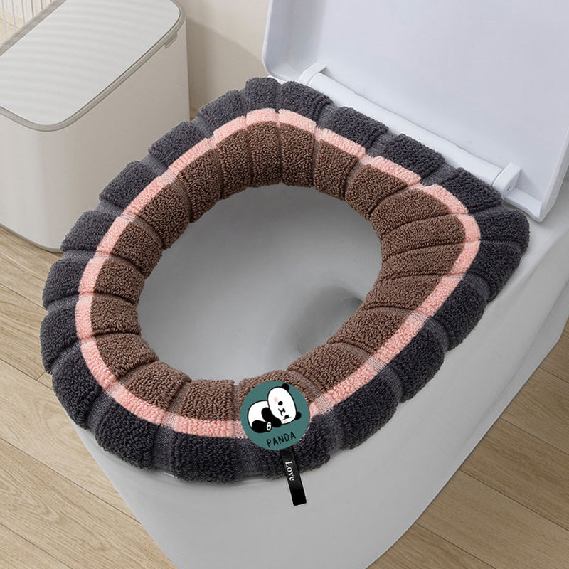 Funda de asiento de inodoro de microfibra de punto marrón y negro con asa, calidez invernal, lavable