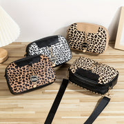 Leopard Print Crossbody Bag for Women with Adjustable Strap Cat Charm Zipper Closure