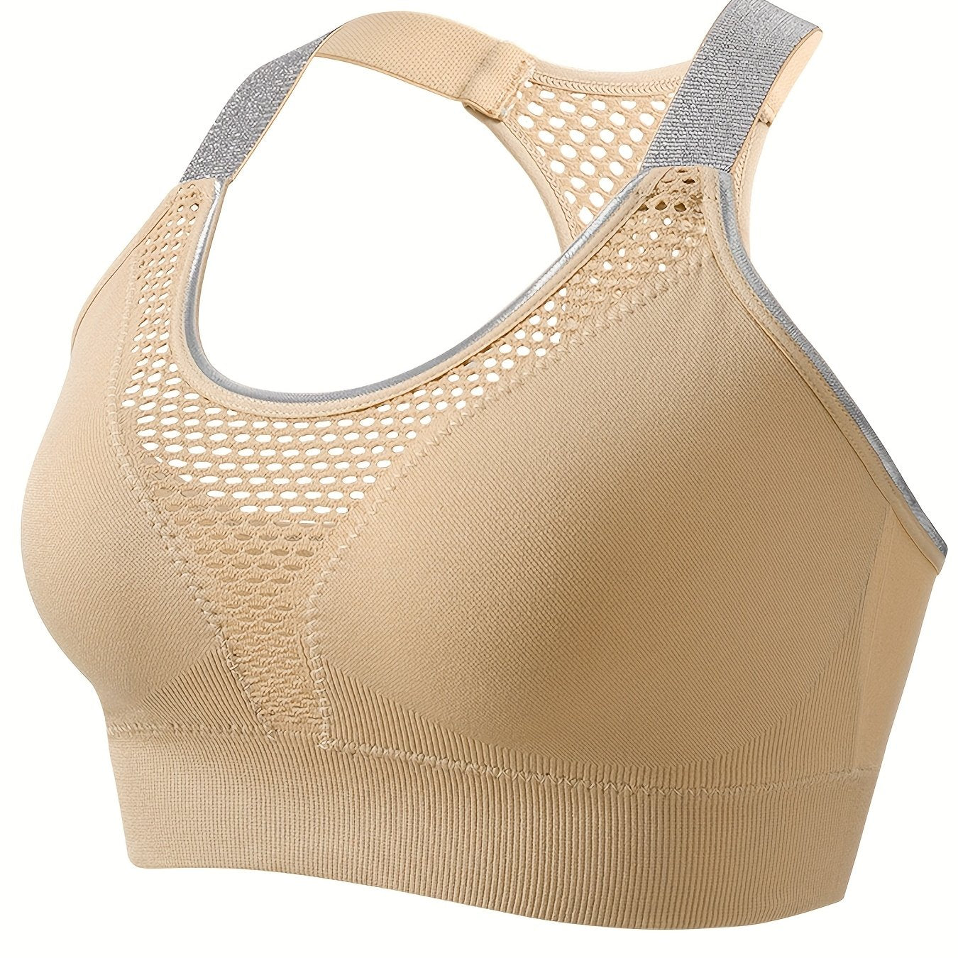 Women's Plus Size Sports Bra Breathable Nylon Yoga Running Gray Beige