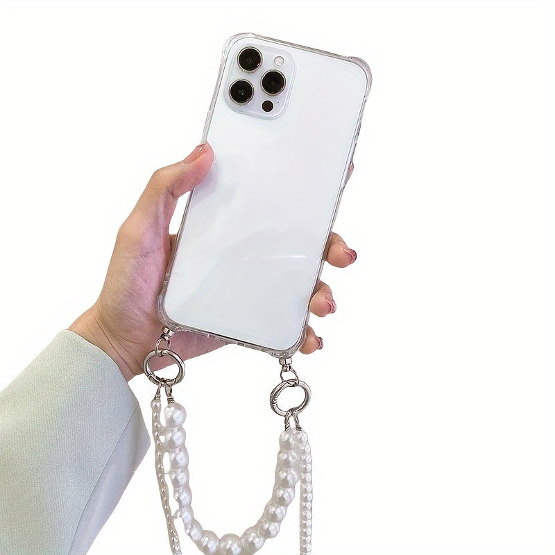 Кожух для телефона через плечо с цепочкой из жемчуга для iPhone 11-16 Pro Max, ударопрочный TPU