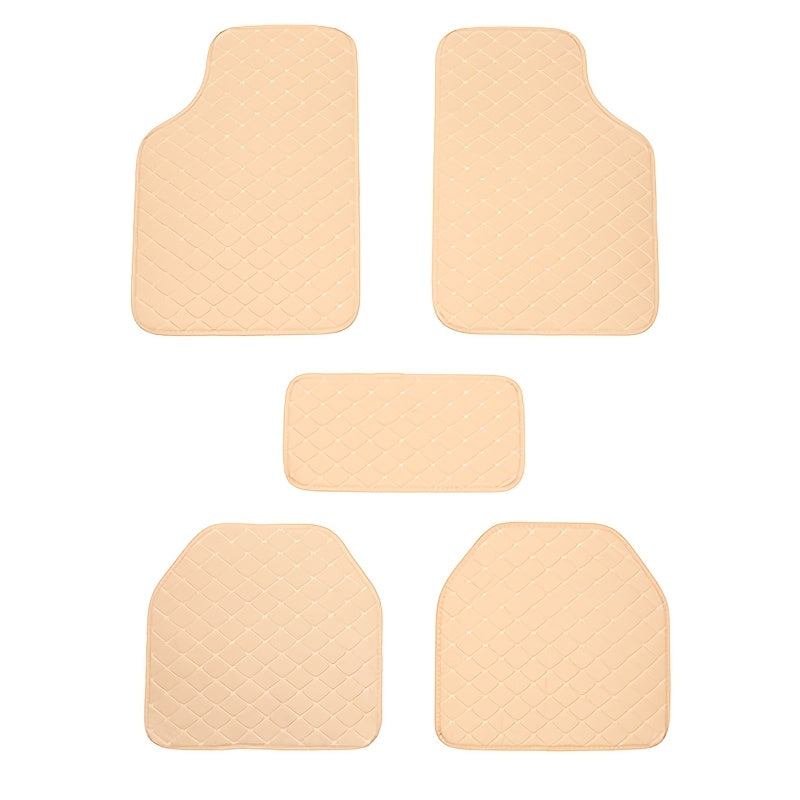 Universal Waterproof PU Leather Car Floor Mats 5 Pack Checkered Pattern