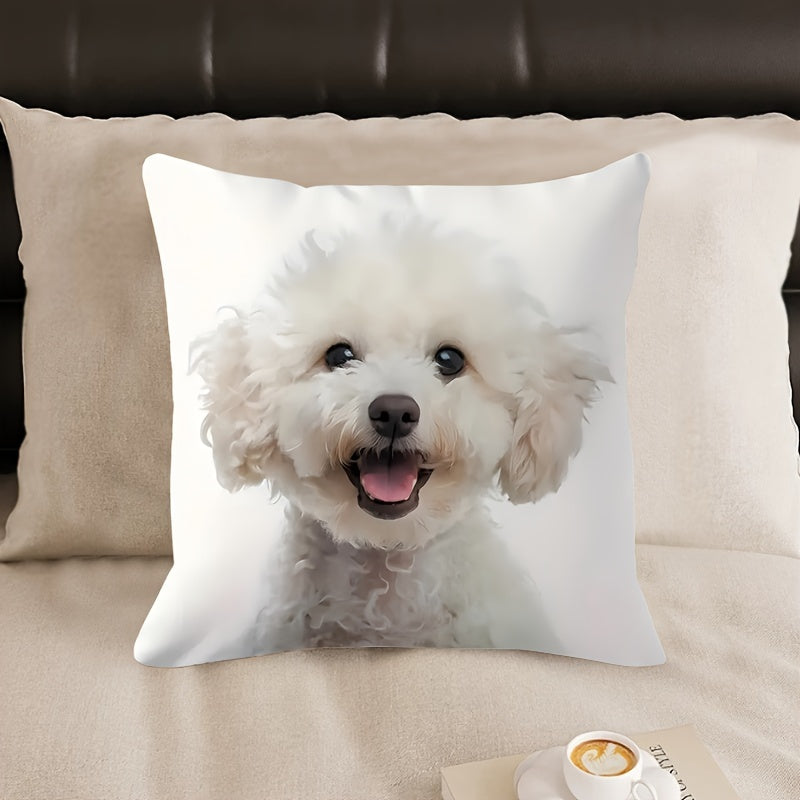 Oq it printi yostiq qopqog'i, zamonaviy uslub, qaytariladigan, zipper yopilishi, polyesterdan tayyorlangan, mashinada yuvish mumkin, uy divanida yotish uchun mos, 1 dona, o'lchami: 45.72x45.72 sm, yashash xonasi bezatish uchun mukammal.