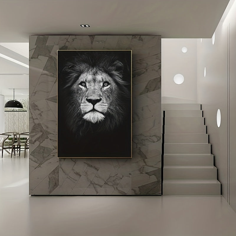 Black and White Lion Wall Art Canvas Portrait for Home Office Decor