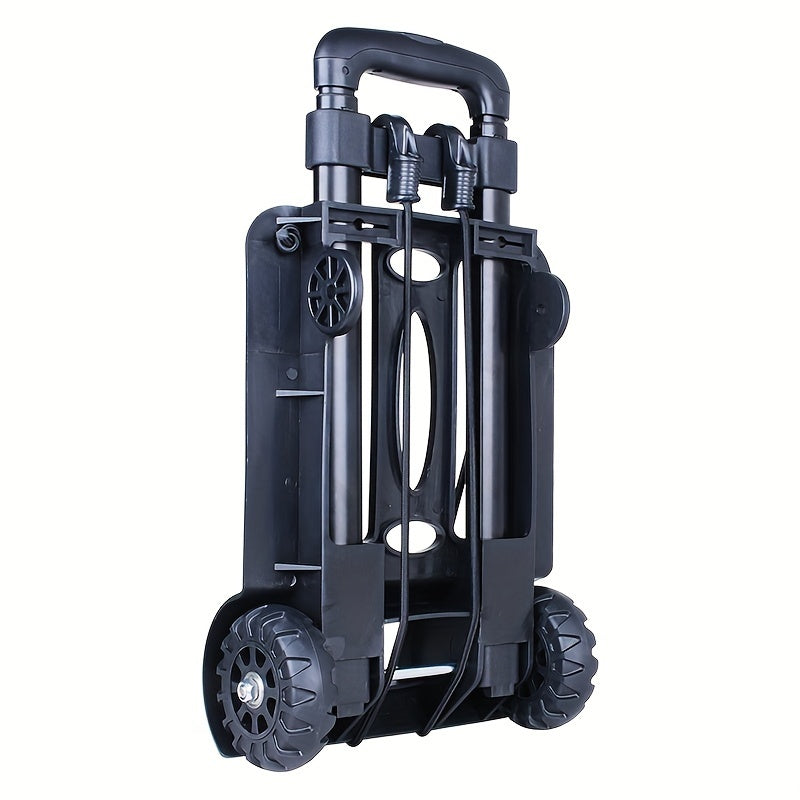 Carro portátil con varilla de aleación de aluminio, 2 cuerdas elásticas, carrito de carga telescópico plegable, 2 ruedas, negro