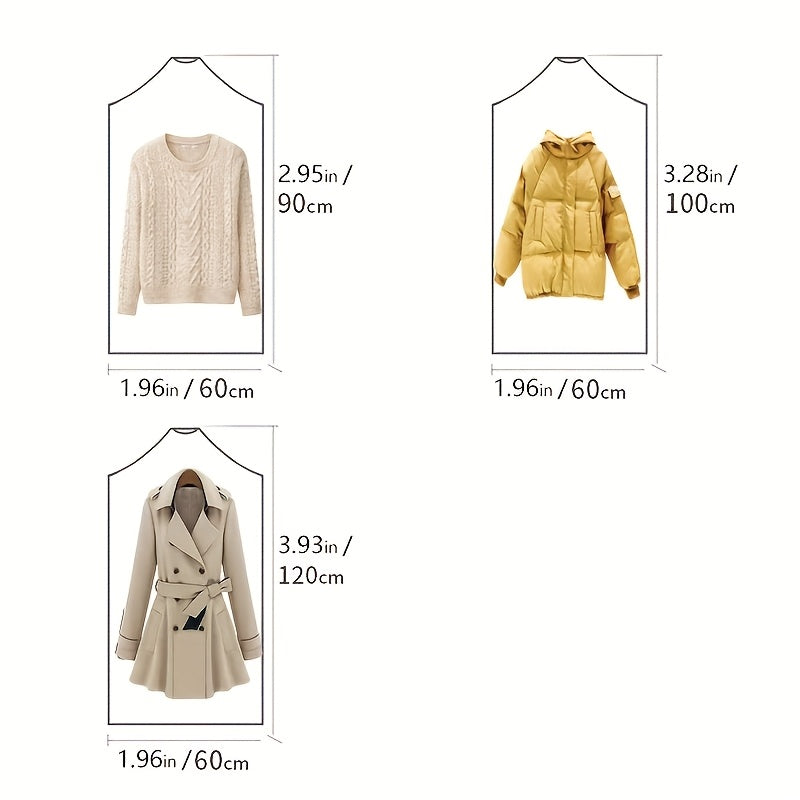 20 ta shaffof plastmassa kiyim sumkasi to'plami, kostyumlar va palto saqlash uchun chang yopilishlari