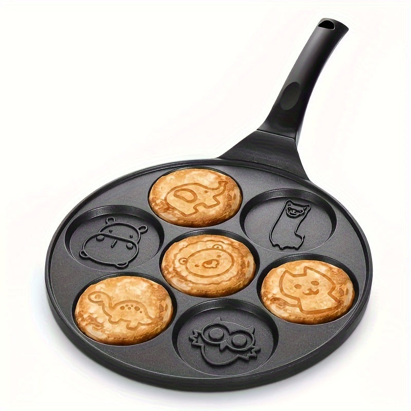 7-Hole Animal Pattern Non-Stick Pancake Pan Aluminum Alloy Detachable Handle Easy to Clean