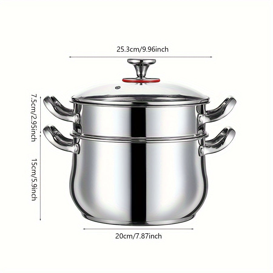 Stainless Steel Double-Layer Steamer Set 3 Pieces Large Capacity Dishwasher Safe