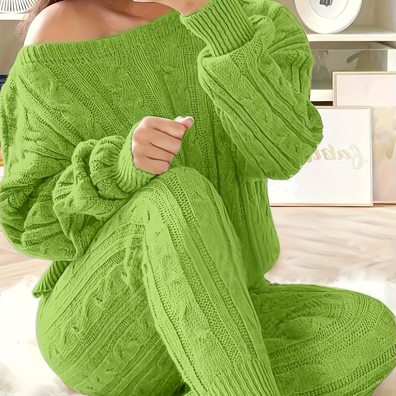 Plus Size Casual Shoulder Bag Sweater Set Women Knit Lounge Wear