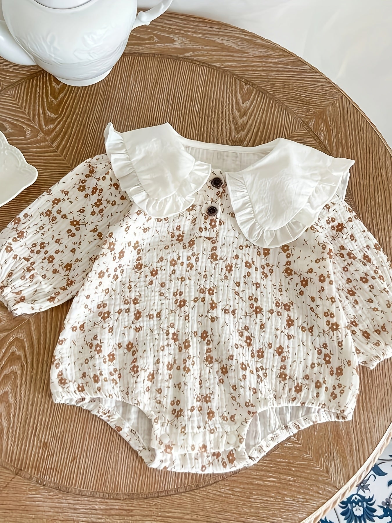 Baby Girls Cotton Floral Romper with Collar All-Season Casual Fit