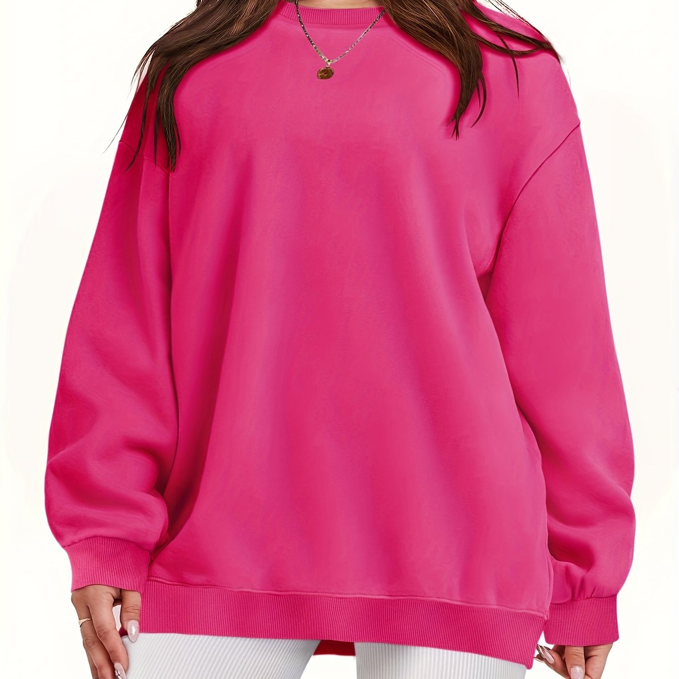 Plus Size Women's Solid Long Sleeve Crew Neck Sweatshirt Casual Fall Spring