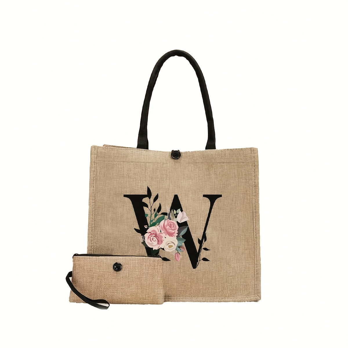 Linen Handbag Large Capacity Travel Makeup Teacher Tote Shopping Bag Khaki