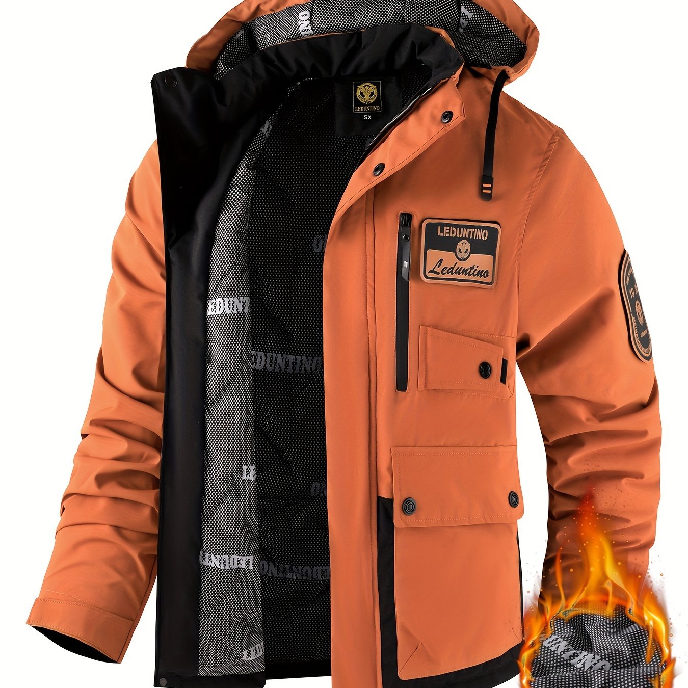 Men's Windproof Hooded Jacket with Detachable Hat Polyester Street Style with Multiple Pockets