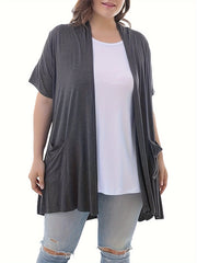 Women's Plus Size Short Sleeve Knit Cardigan with Pockets