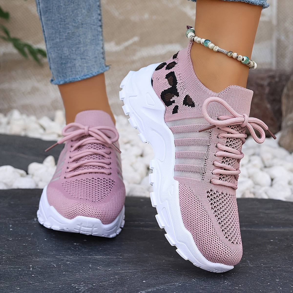 Zapatillas atléticas transpirables con estampado de leopardo para mujer, ideales para correr y hacer ejercicio