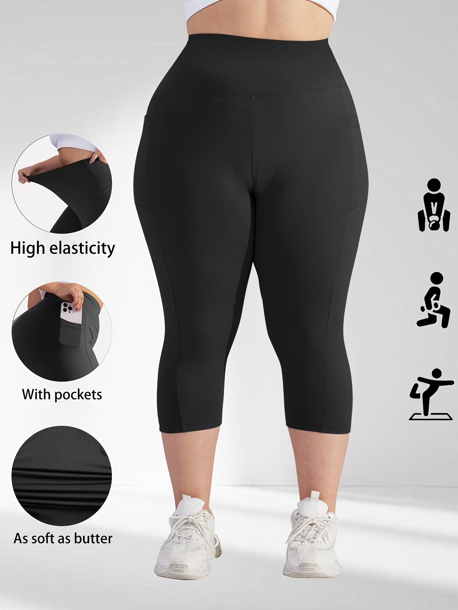 Plus Size Women's Skinny Capris Leggings Casual Crop Spring Summer