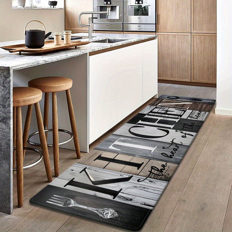 Cozy Patchwork Plank Kitchen Mat Non-Slip Easy-Clean Polyester Rug for Living Room Bedroom Dining