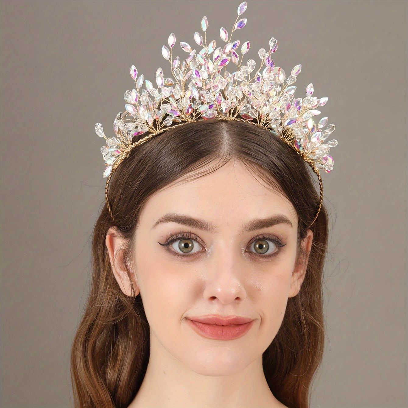 Luxury Glittering Rhinestone Hairband with Crown Design for Bridal and Princess Hairstyles