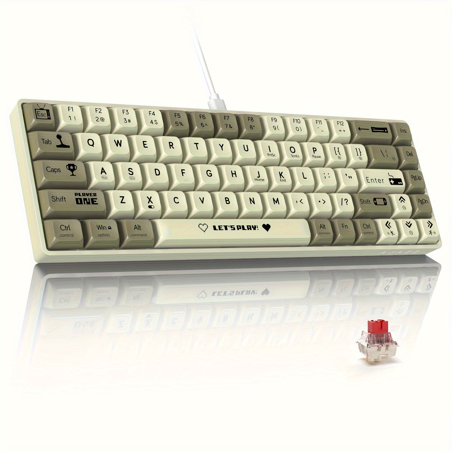 Wired Mechanical Gaming Keyboard 65% RGB Backlit Red Switches Ergonomic Purple White