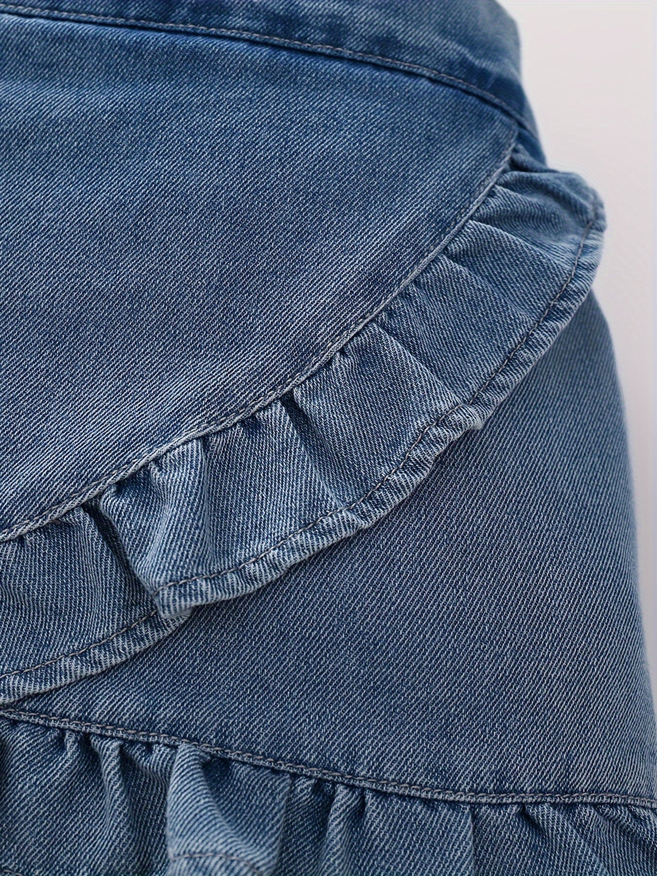 Denim Culottes Skirt for Women with Ruffle Detail Solid Summer Casual