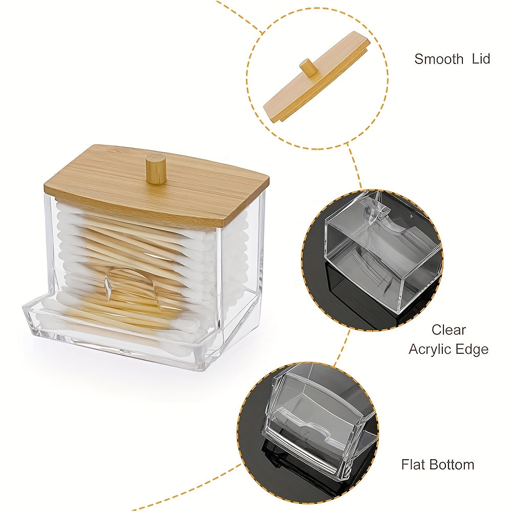 2-Pack Swab Holder with Wooden Cover for Bathroom Kitchen Storage