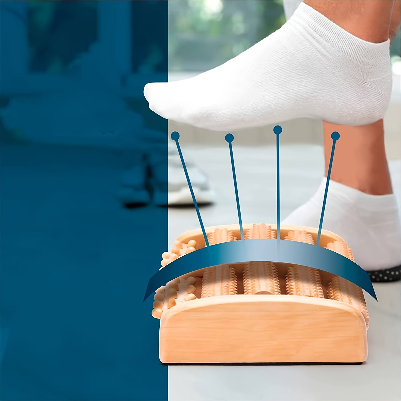 Masajeador de pies de madera con 10 filas de rodillos para relajación en casa para hombres y mujeres