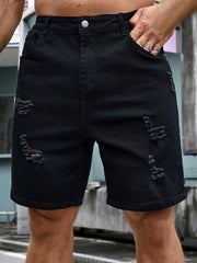 Men's Plus Size Denim Shorts Summer Cotton Blend Skinny Solid Color