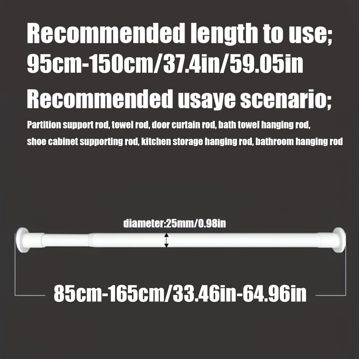 Ichki prujinasi bo'lgan teleskopik tayoq turli foydalanishlar uchun kuchli tortish kuchini ta'minlaydi, masalan, dush pardalari, quritish tokchalari, deraza bezaklari, Rim tayoqlari va shkafni qo'llab-quvvatlash.