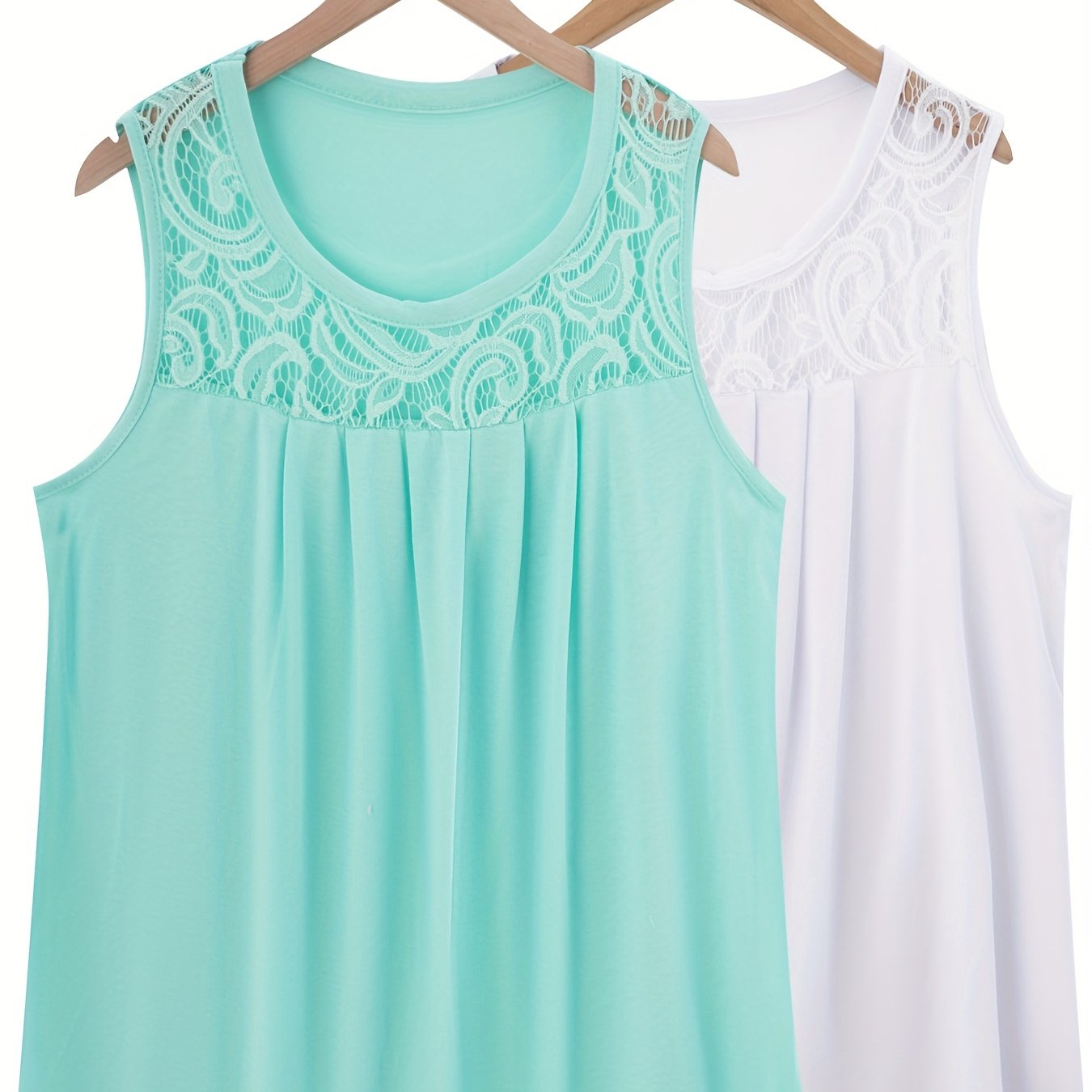 Женский комплект топов без рукавов из полиэстера с рюшами, контрастным кружевом, повседневный летний