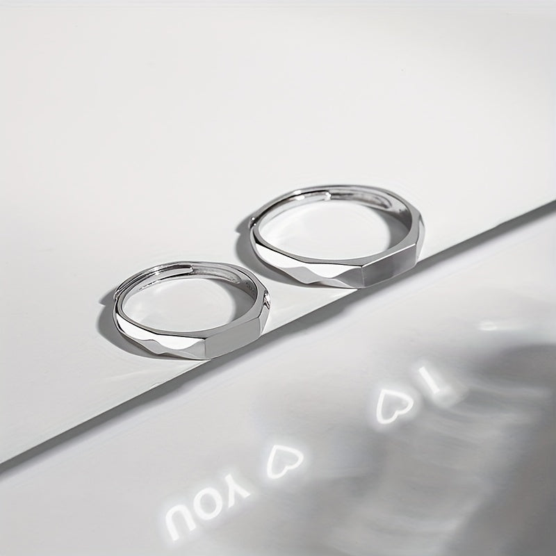 Anillos de proyección para parejas de plata de ley chapados en oro blanco, joyería de ilusión óptica para el Día de San Valentín