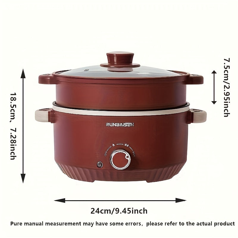 Katta quvvatli elektr hotpot pishirgich, yopishmaydigan ikki qatlamli dizayni, 3 tezlikda sozlanadigan olov kuchi va 220-240V quvvat ta'minoti uchun Yevropa standarti rozetkasi bilan, yotoqxonalarga mos