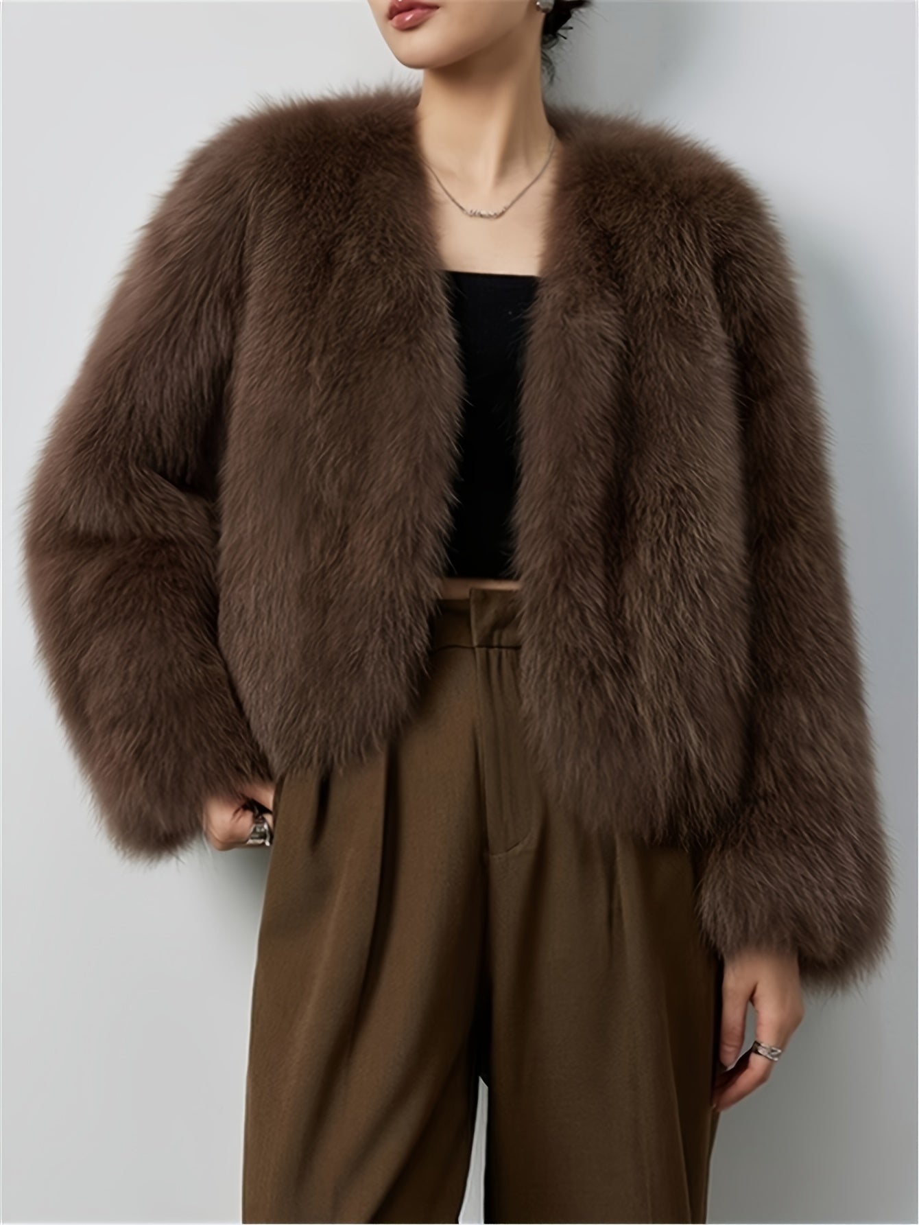 Women's Light Beige Faux Fur Trim Coat for Winter