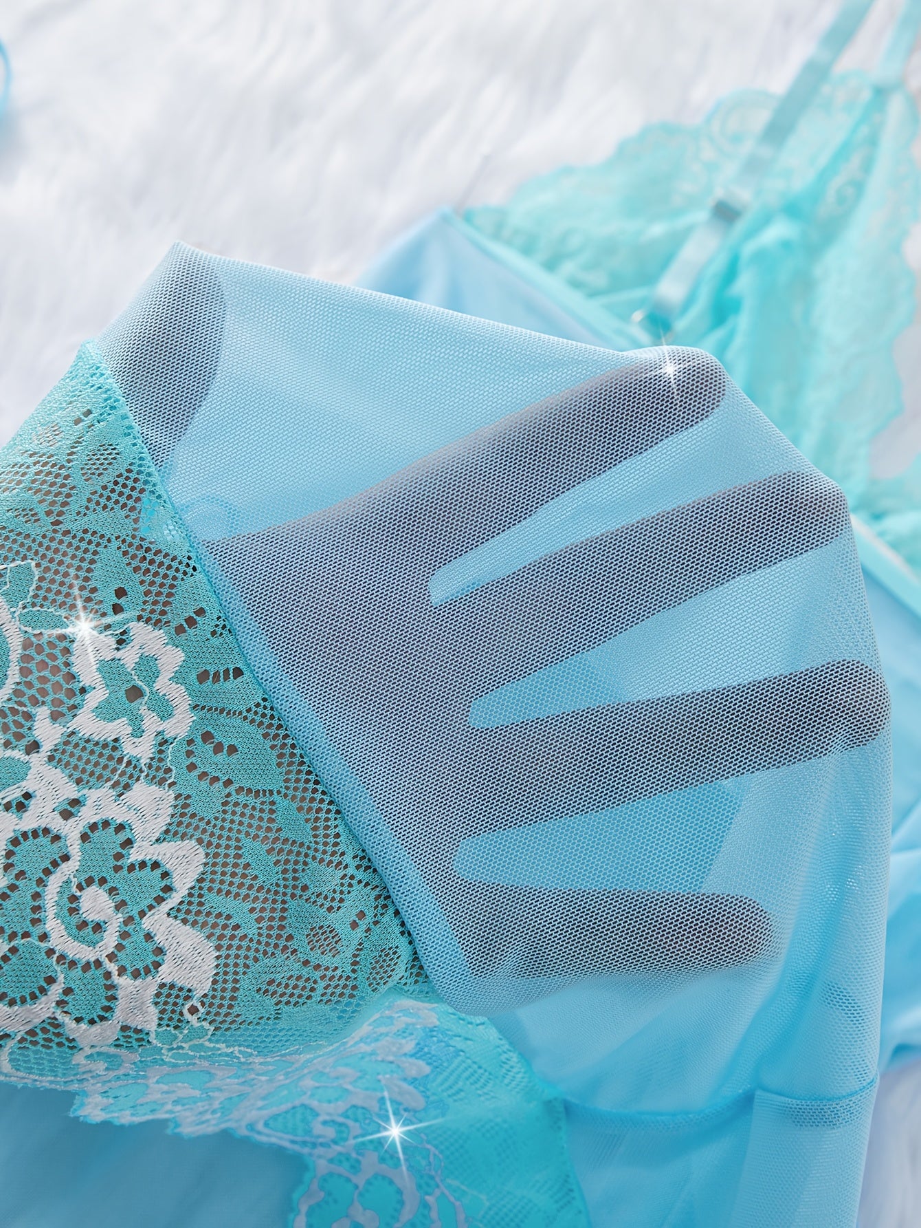 Women's Floral Lace Lingerie Set with V-Neck Nightgown Thong and Bow-Knot