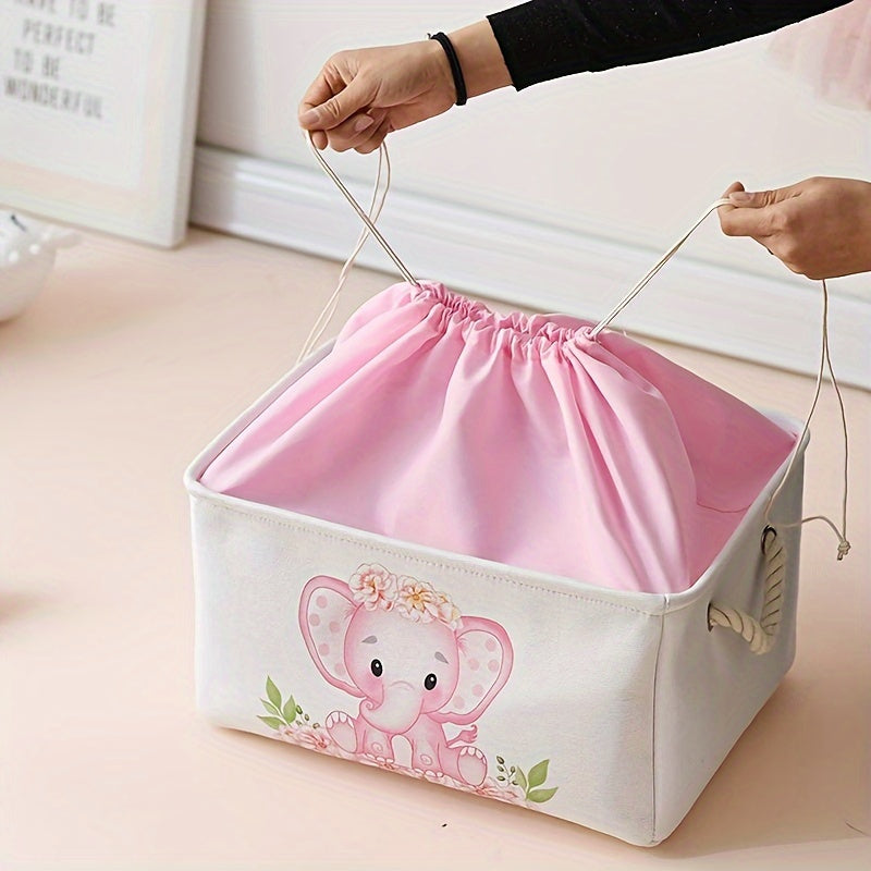 Pink Elephant Laundry Hamper and Storage Bins Foldable Textile Nursery Playroom