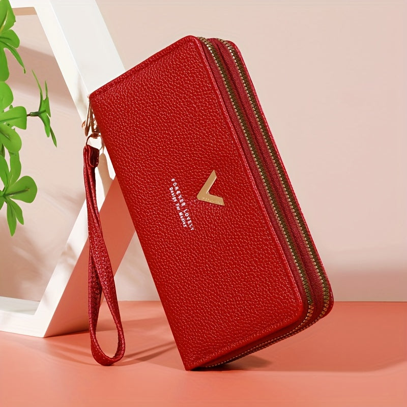 Стильный женский кошелек с двойной застежкой на молнии, множеством карманов и большой емкостью.