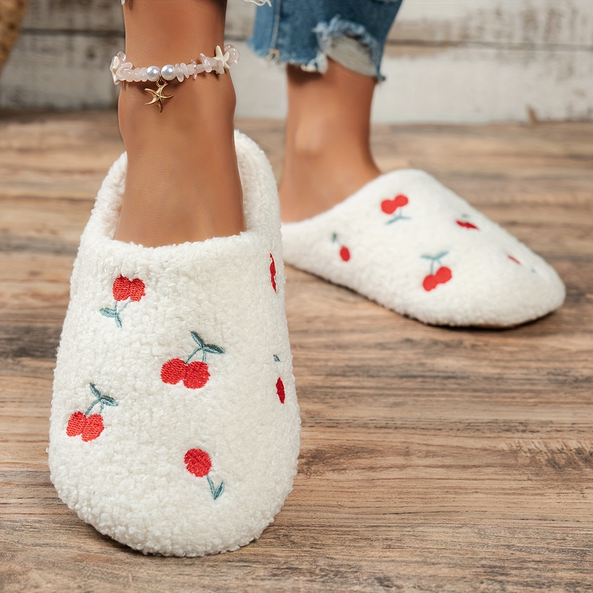 Women's Slip-On Slippers With Embroidery Soft Fabric Non-Slip Sole
