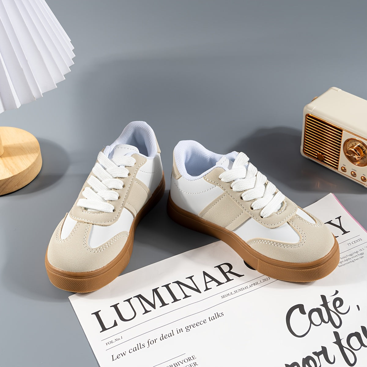 Kids Boys Girls Casual Low Top Lace-Up Sneakers with Stripes and Round Toe