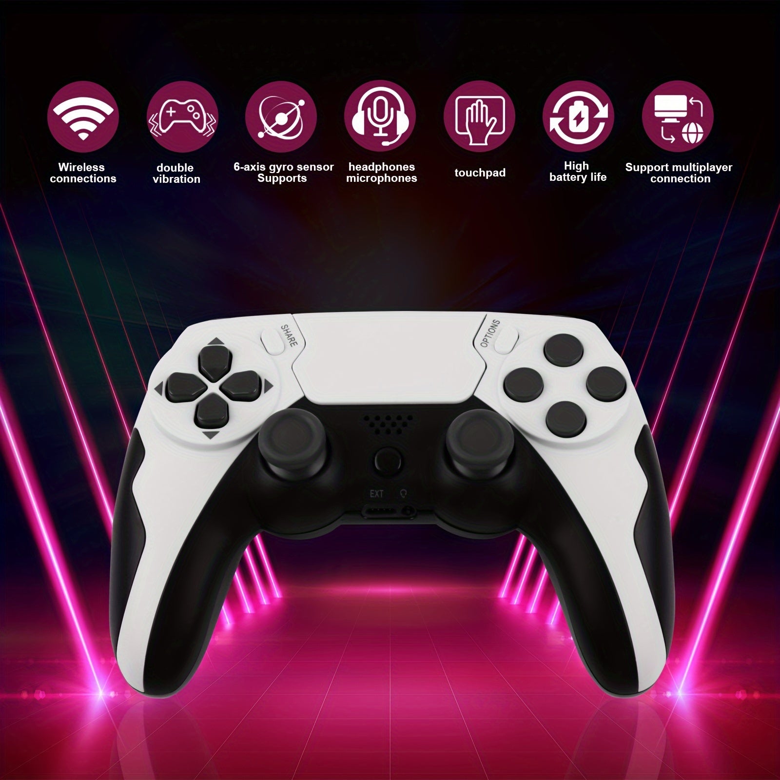 Wireless Game Controller with Long Battery Life Touchpad Gyroscope Vibration Headphone Jack