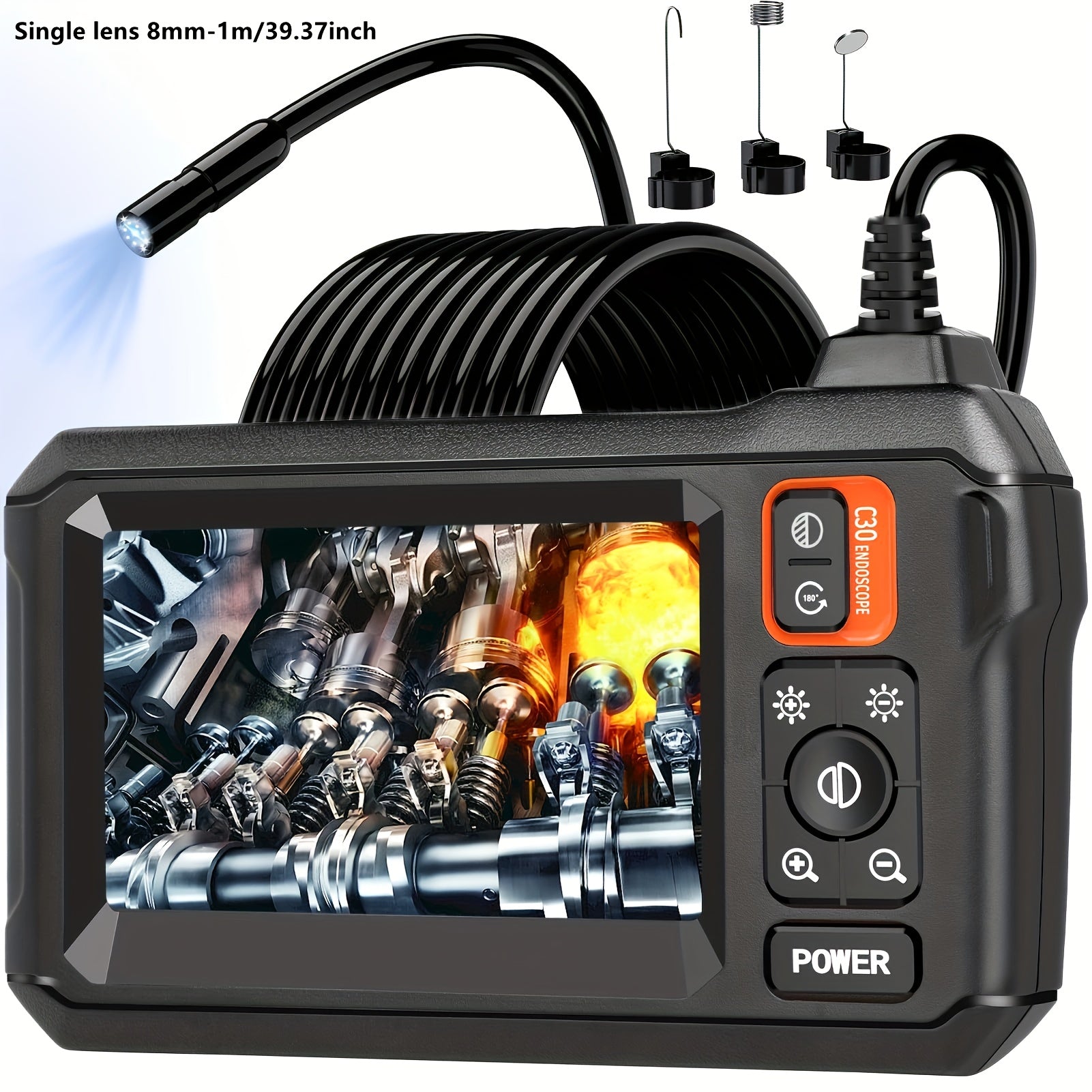 INSKAM Sanoat Endoskopi Tekshirish Kamerasi 4.3" IPS LCD, 8mm Yagona Linza, Batareya/USB Quvvatlangan, 1080P HD Avtomobil Ta'miri, Quvur, Uy Tekshiruvi uchun