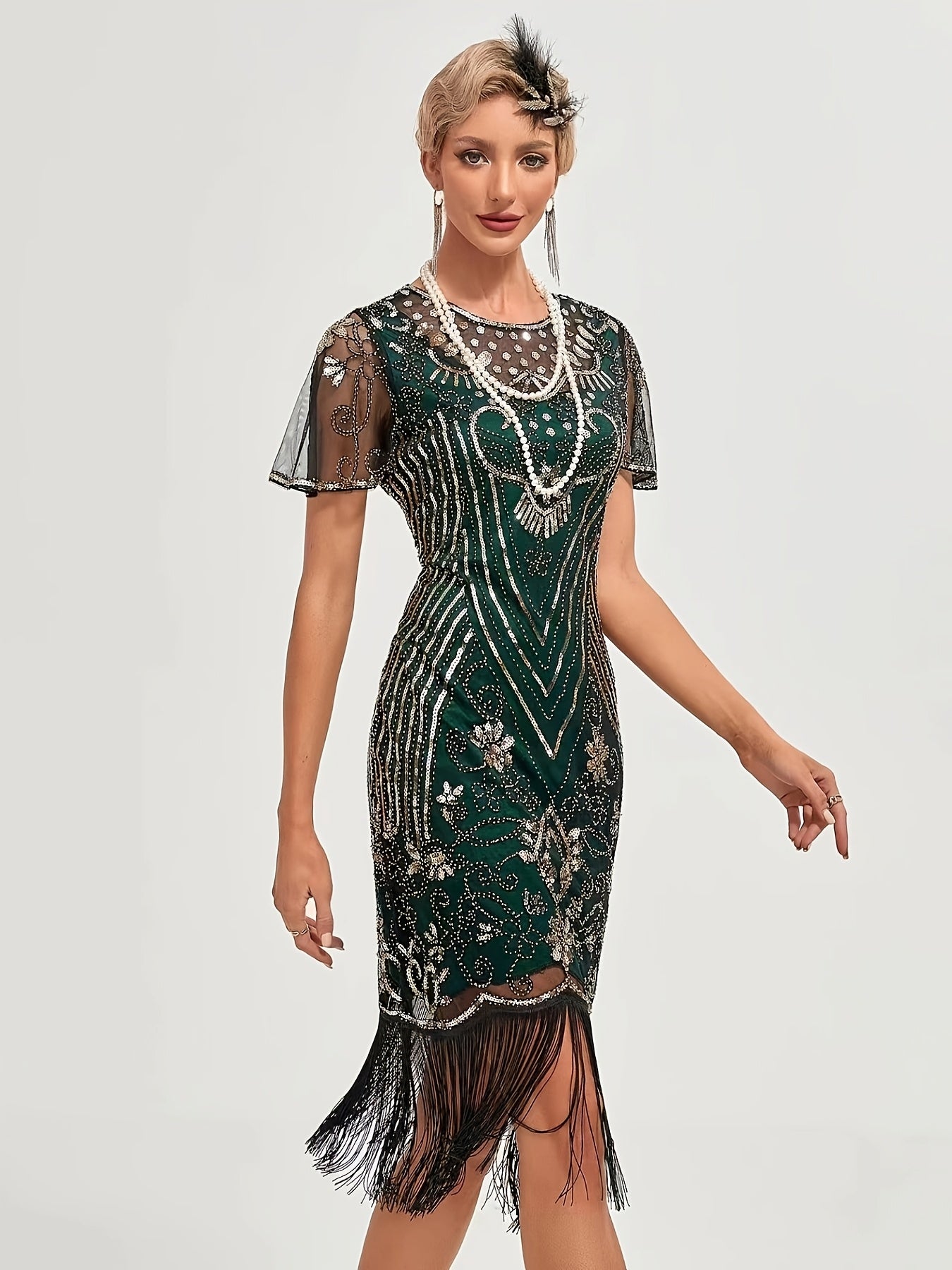 Women's 1920s Sequin Flapper Dress Beaded Embroidery Fringe Party Gown