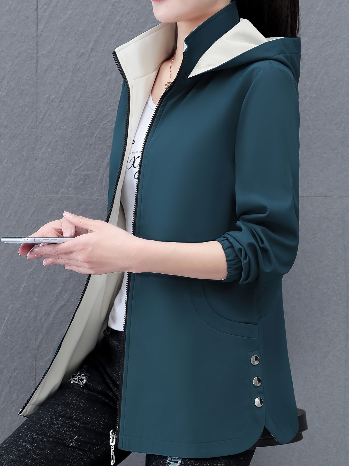 Женская reversible куртка со средними и длинными стилями для весны и осени.