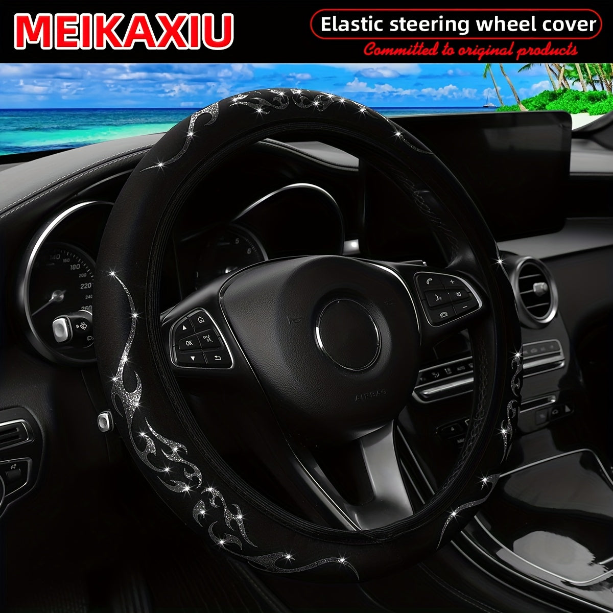 Яркая тканевая накладка на руль, нескользящая, водонепроницаемая, с огненным дизайном для автомобилей 14.5-15 дюймов