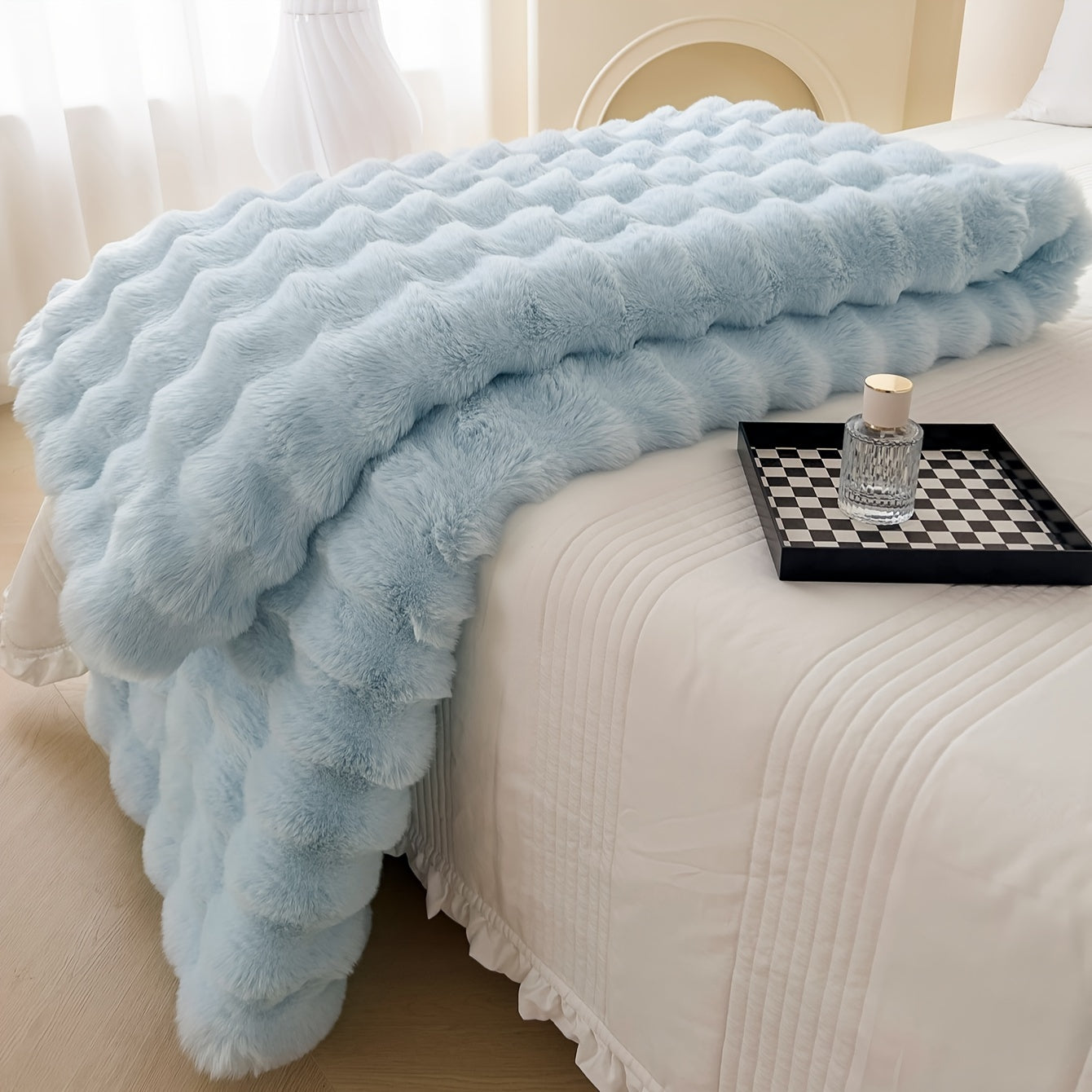 Polyester Faux Rabbit Short Plush Bed Blanket Solid Color Multi-Purpose All Seasons