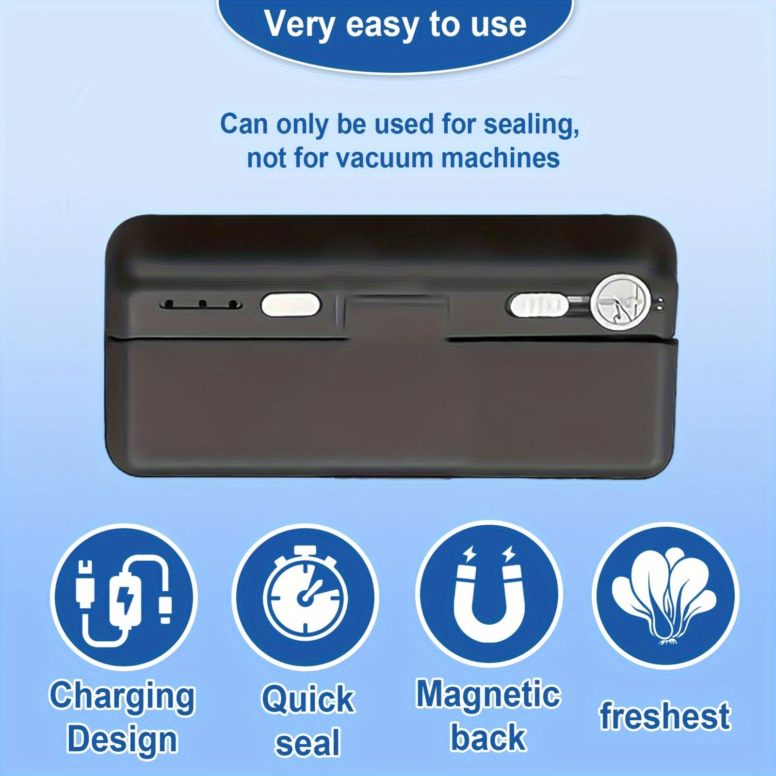 Food Sealer with Built-in Cutter USB Rechargeable Adjustable Heat Settings Magnetic Strip for Kitchen Organization