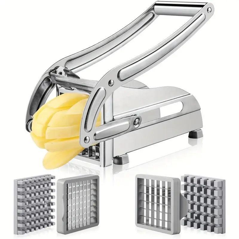 Stainless Steel French Fry Cutter Manual Potato Slicer with Interchangeable Blades
