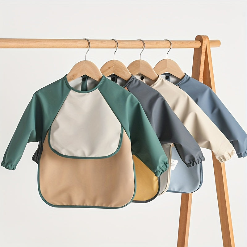 Baby Bibs Waterproof Long-Sleeved Smock Set Soft PU Material for Holiday Gifts