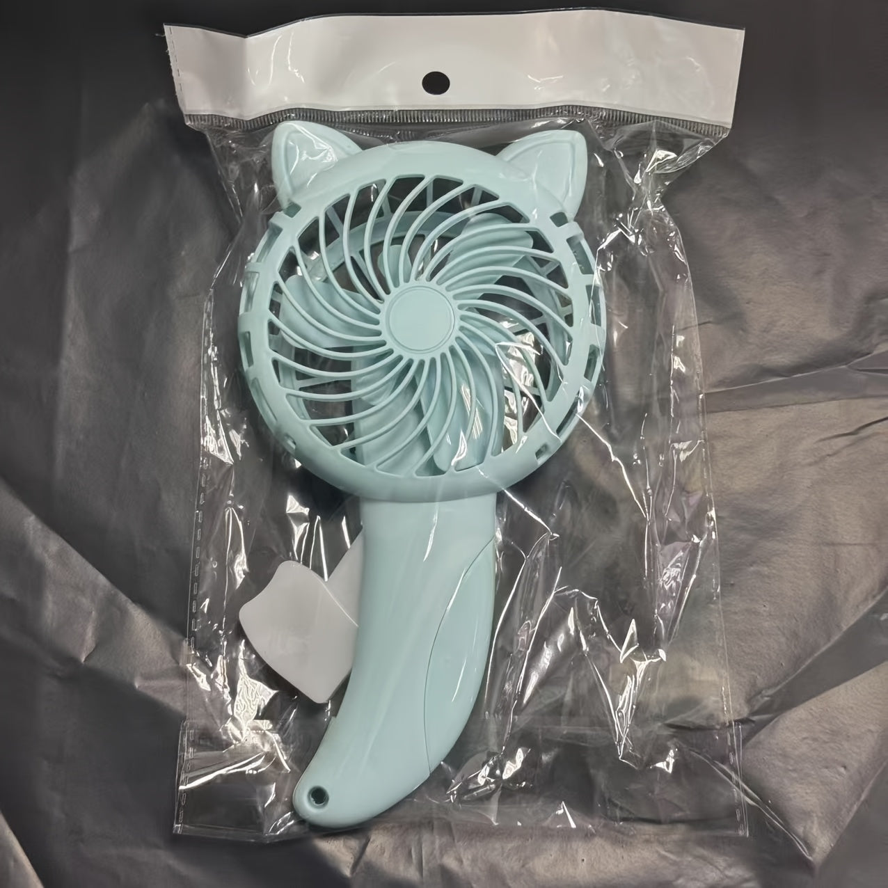 Manual Handheld Fan with Cat Ear Design Portable Personal Cooling Light Blue