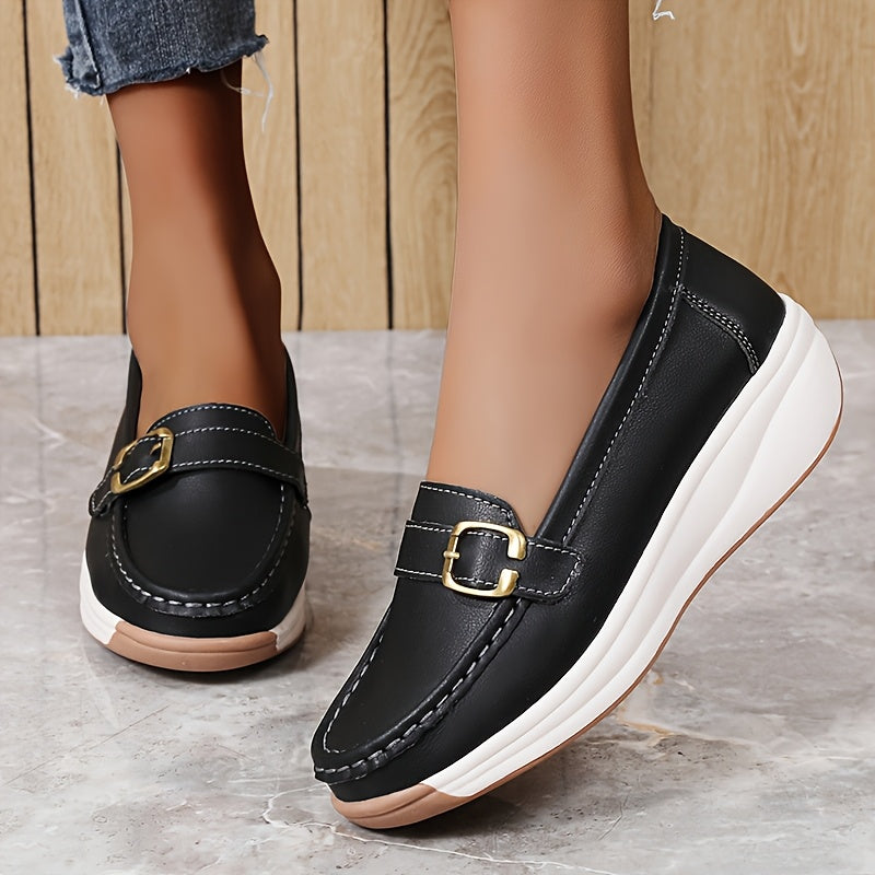 Women’s Faux Leather Penny Loafers All-Season Casual Shoes with Sequin Embellishments